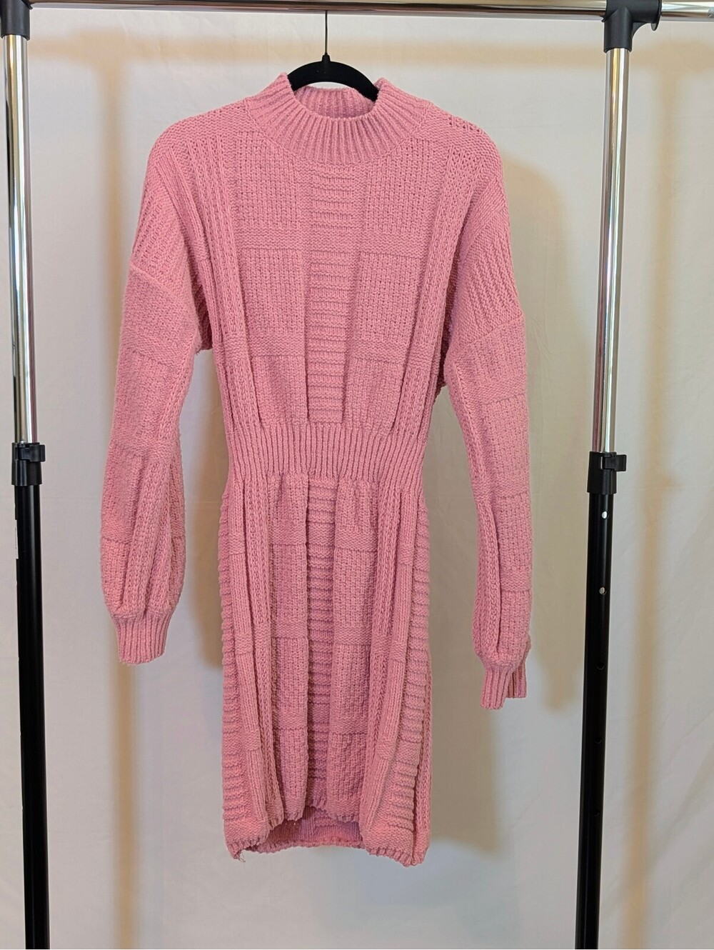 Lulus Patchwork It Rose Pink Cable Knit Cutout Sweater Dress Size Medium